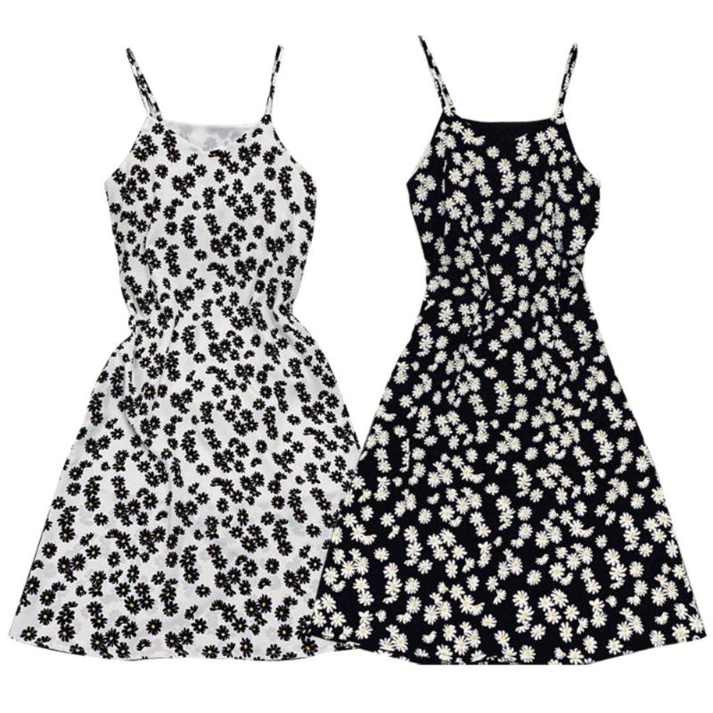 

2020 Women' Dress Fashion Marguerite Sleeveless V Neck Strap Midi Dress Flared Sundress Summer Seaside Resort Beach Skirt, White