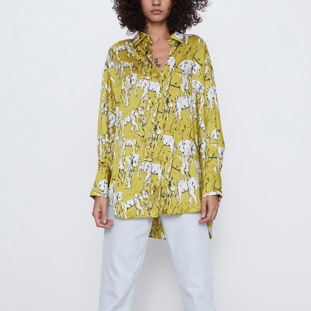 

2020 Summer New Animal Print Long Sleeve Shirt Korean Fashion Clothing Streetwear Casual Oversized Loose Womens Tops and Blouses
