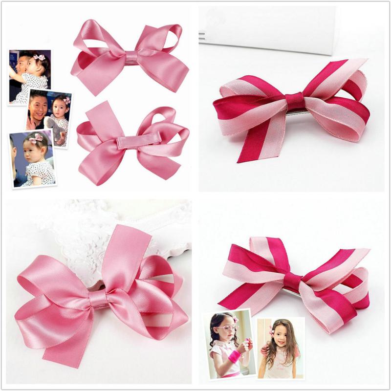 

8.5CM kids girls big pink grosgrain hair bow clip ribbon bow stripe barrette teens girls hair accessories 2pcs/lot headdress X1