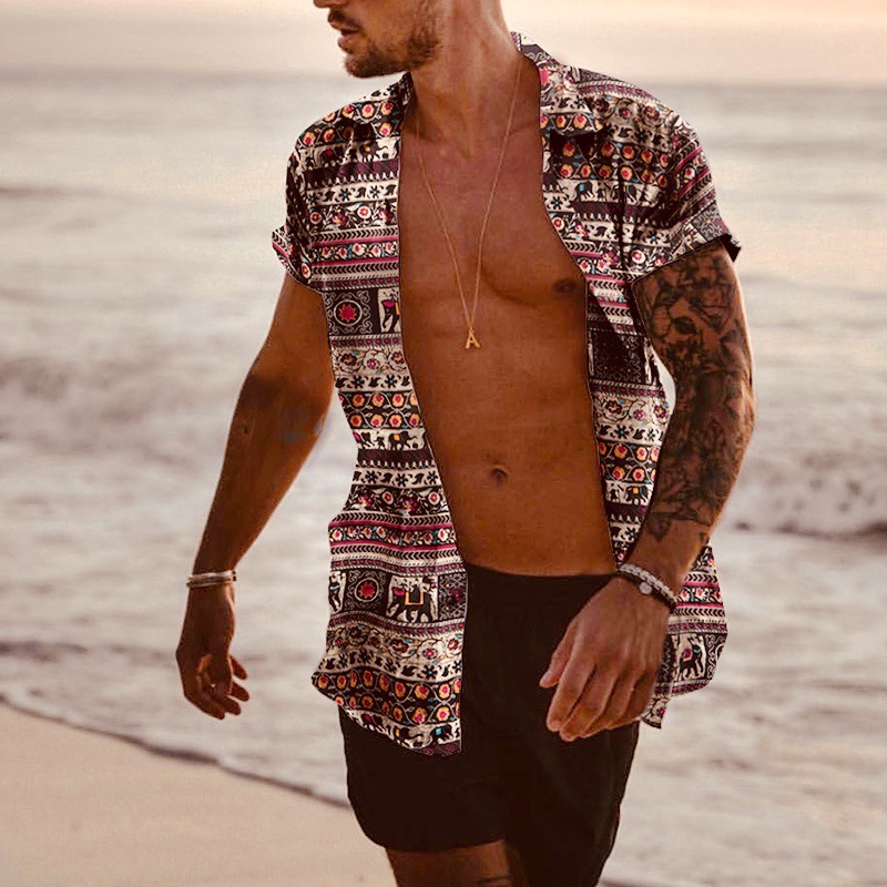 

Hot Sale 2020 Summer New Men' Clothing European American Fashion Casual Slim Printed Short-sleeved Shirt Camisas Para Hombre