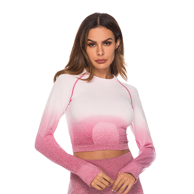 

Seamless Yoga Top Sport Top Fitness Women Gradient Gym Shirt Women Breathable Workout Tops For Running Crop, Sleeve-gray