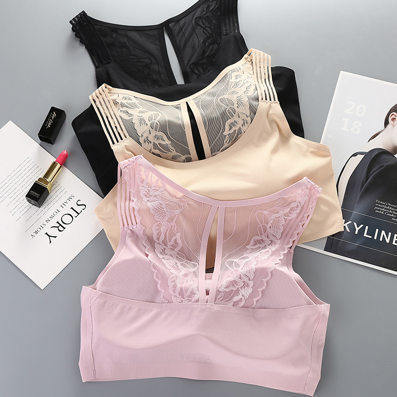 

Linbaiway Sexy Bras for Women Seamless Sports Bra Lace Strap Beauty Back Vest Tank Tops Lingerie Bralette Underwear Brassiere, 02