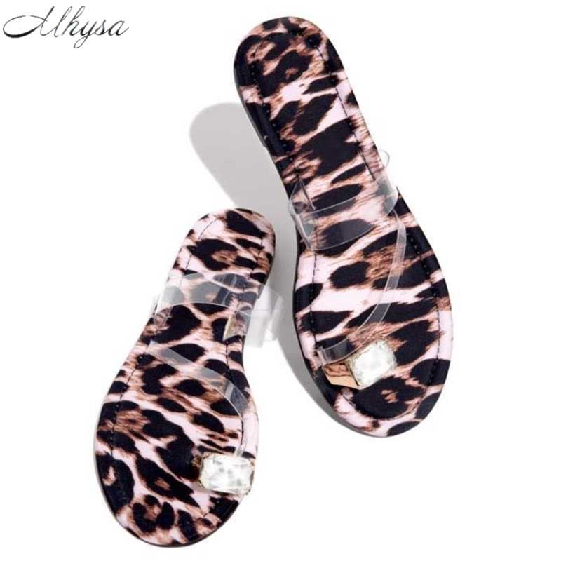 

2020 New Summer Women Sandals Fashion Leopard Print Sandals Casual Flip Flops Outdoor Roman Shoes Rhinestones Open Toe, Black