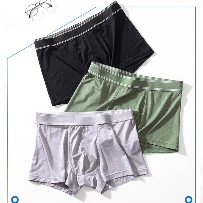 

Mens Underwear Modal Seamless Underwear Japan Style 5 Pure Color Boxers Large Size Mid Waist Antibacterial Underwear Asian Size -3XL, Blue