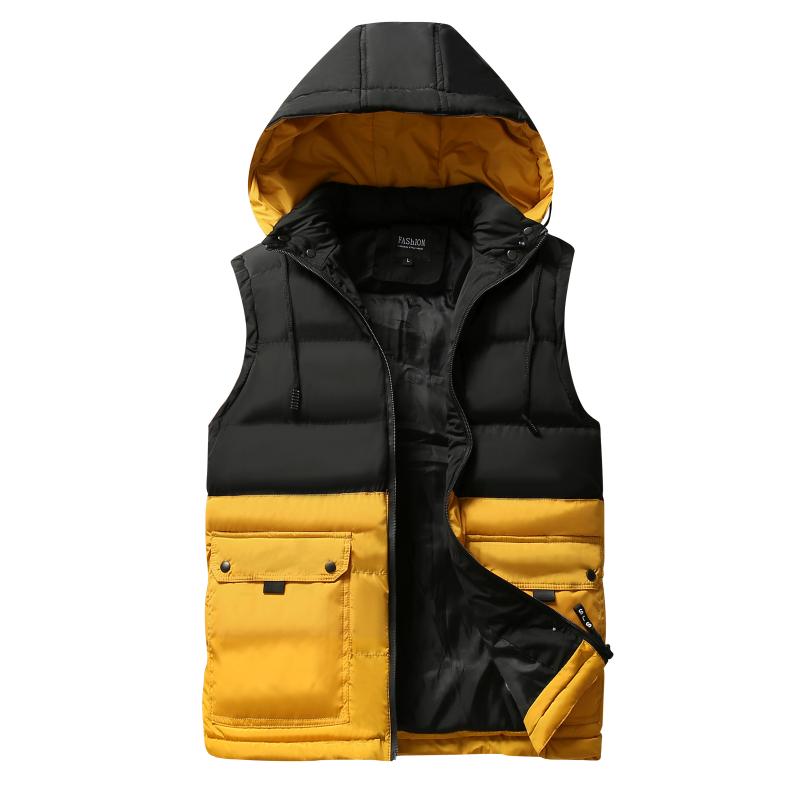 

Men Vest Jacket Winter Warm New Casual Sleeveless Down Jacket Mens Solid Patchwork Hooded Waistcoat Cotton-Padded Outwear Male, Hq1075 khaki