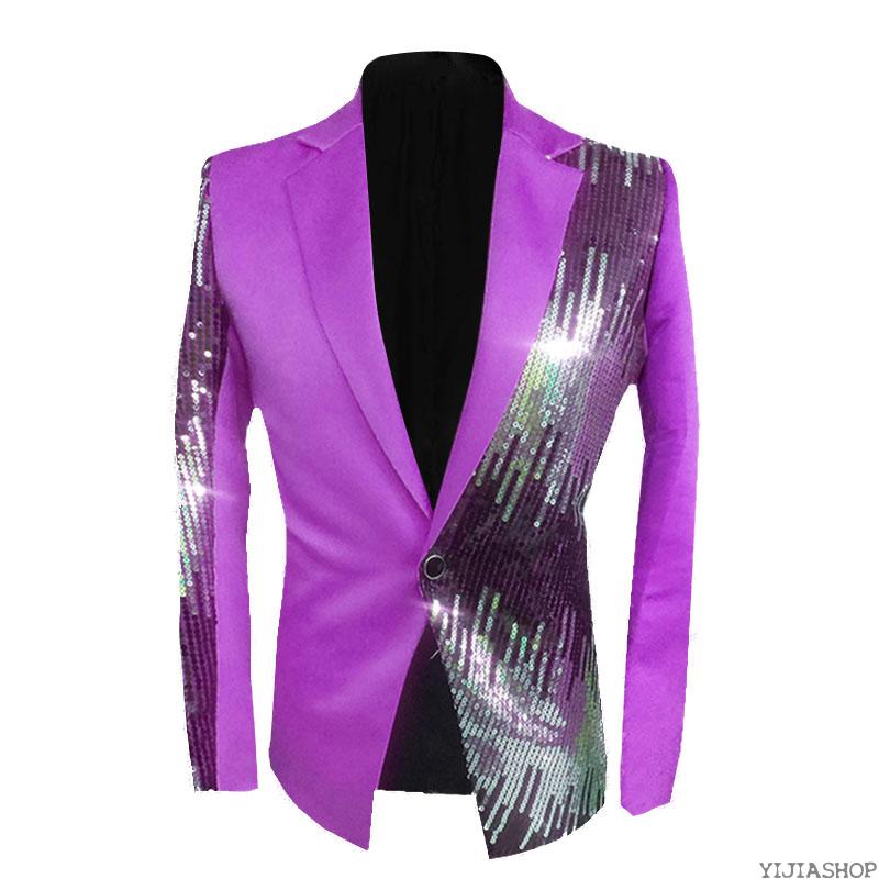 

New Blazer men's nightclub singer casual suit sequin blazer, Black