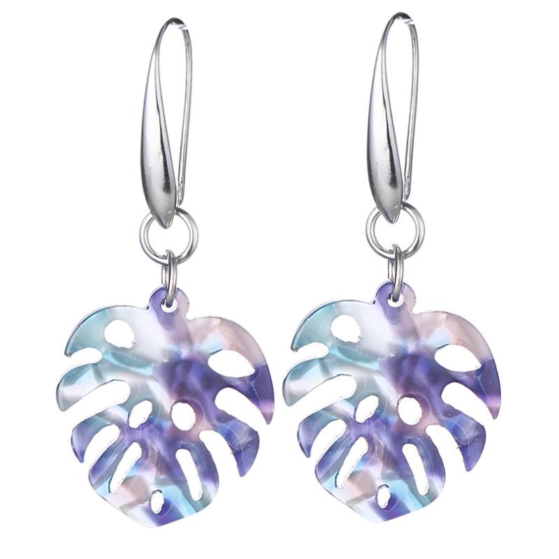 Verde Esmalte Pendientes De Hojas en Plata Rosa Acrílico Púrpura con Cristal
