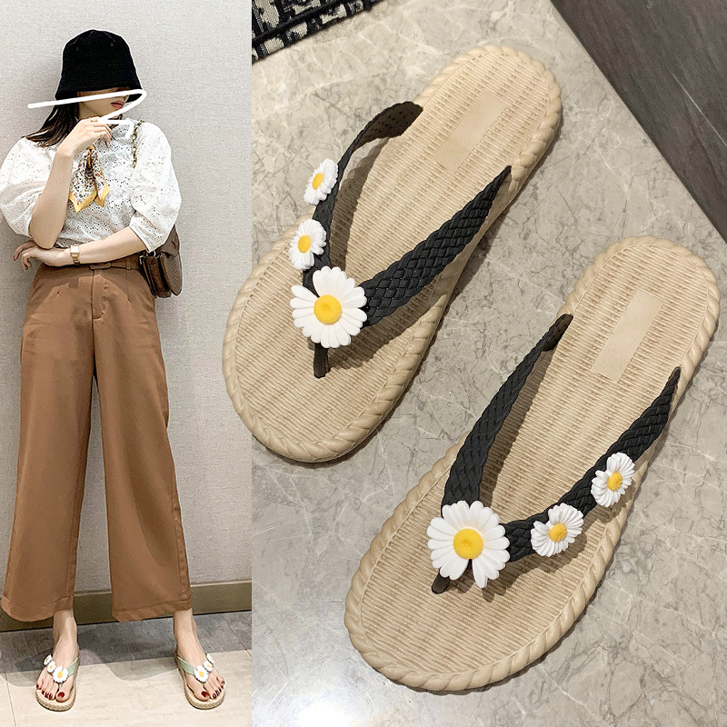 

2020 Summer New Women Flip Flops Fashion Daisy Slippers Classic Casual Woman Student Non-slip Beach Outdoor Slippers For Girl, Green