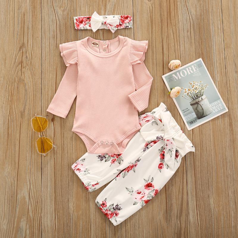 

2020 summer Baby sets Romper+ Flower Trousers +Headdress, Pink