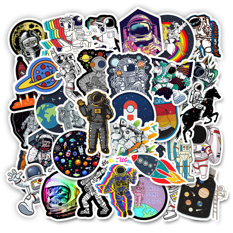 

50pcs/Lot Wholesale Astronaut Cosmic Planet Sticker VSCO Stickers Waterproof No-duplicate Sticker For Laptop Luggage Notebook Car Decals, Multi-color