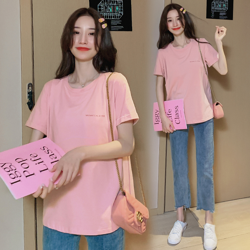 

Summer Pregnant Women Breastfeeding Tees Short Sleeve O-Neck Letters Embroidery Casual Cotton Nursing Tops Lactation T-Shirt, Black