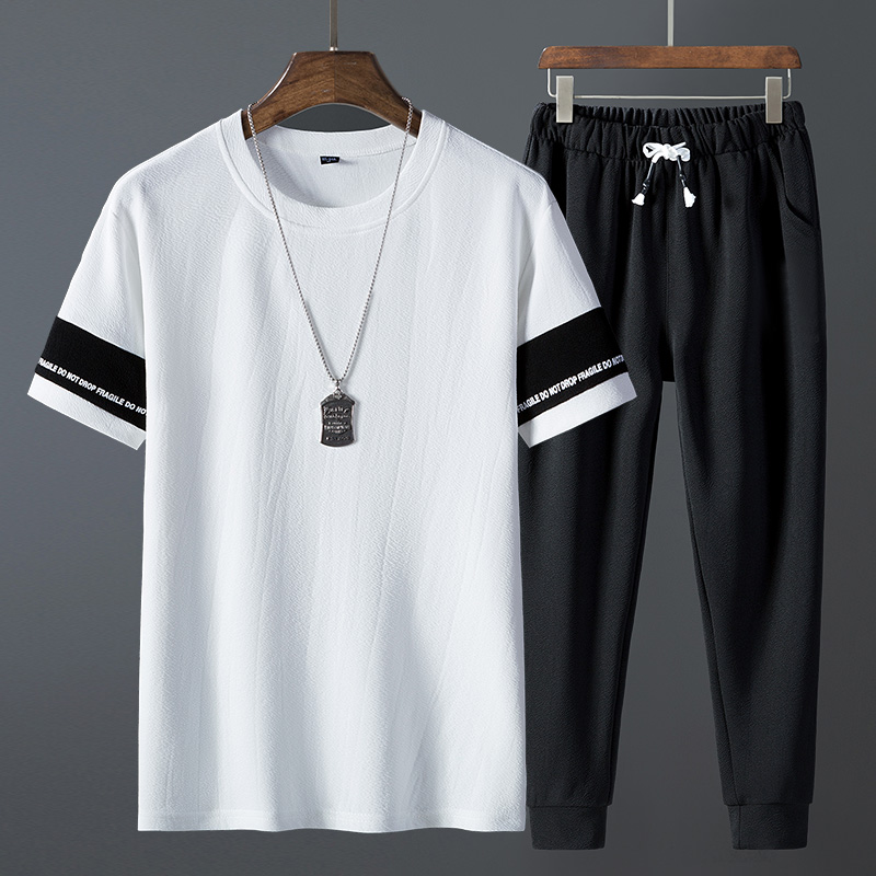 

New sets of t-shirts + Pants Men's Summer Short Sleeve T Shirts Hip Hop Tops Suit Set Men's Sportswear Clothing, Black
