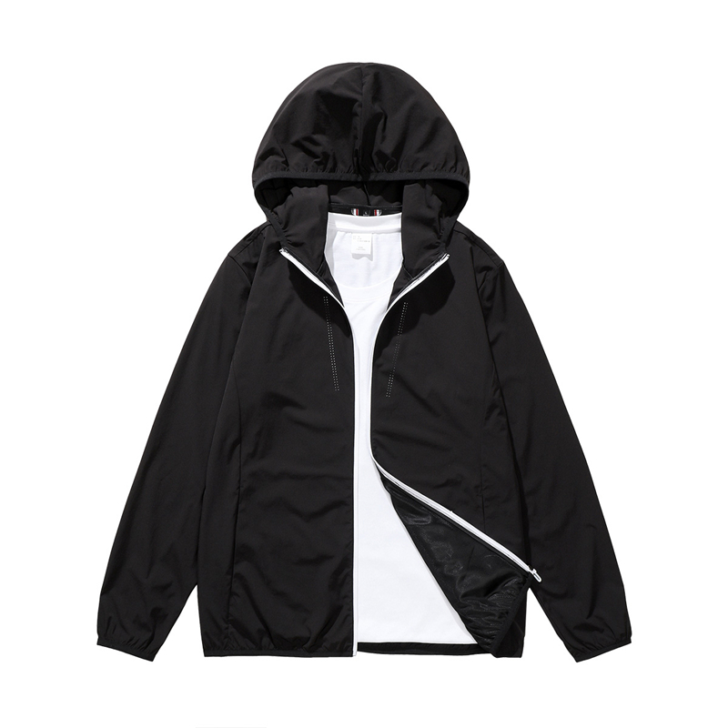 

Long Sleeve Hooded Sunscreen Jacket Men Quick Dry Summer UV protective Breathable Jackets, Black