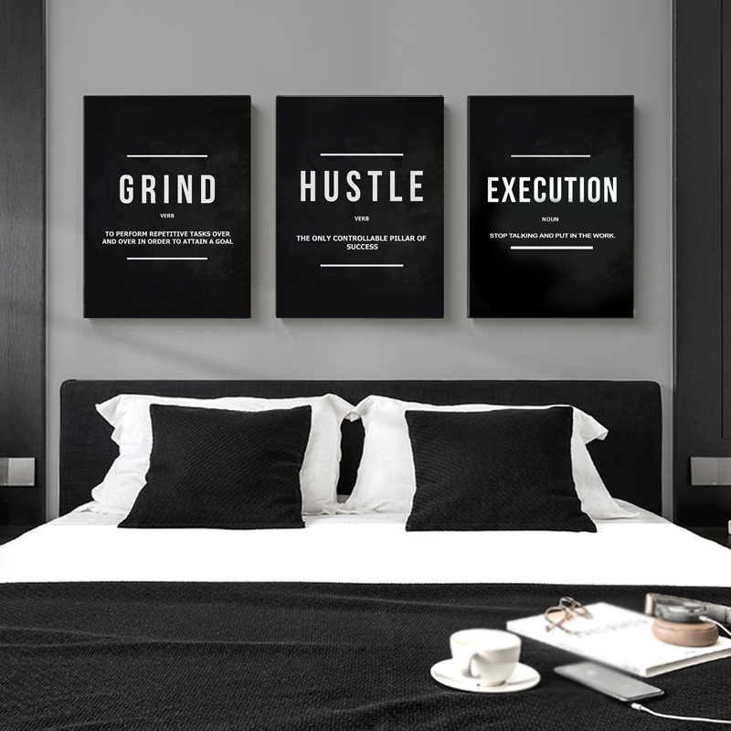 

Grind Hustle Execution Motivational Quote Posters and Prints on Canvas Painting Wall Art Pictures for Living Room Office Decor