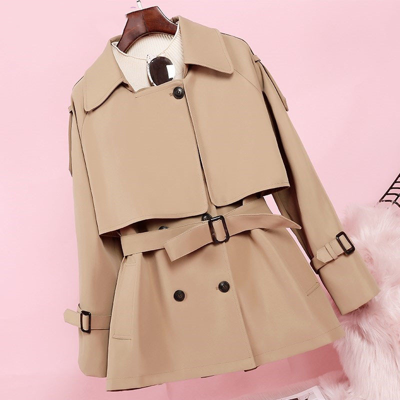 

2020 New Fashion Women Long Trench Coat Spring Autumn Vintage Belt Double Breasted Khaki Trench Outwear Slim Office Coat m554, Black