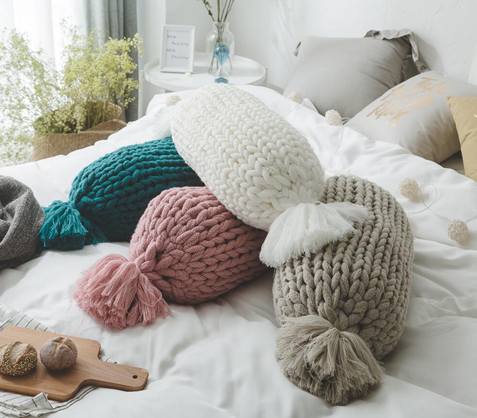 Cushion/Decorative Pillow Pure hand woven thick thread pillows sofa cushion pillowcase creative home decoration with core-image-563202186