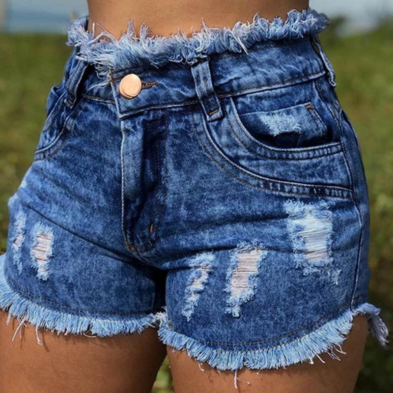 

Fashion Sexy Short Jeans With Edges Holes Women Elastic High Waisted Denim Shorts Jeans Summer Denim Shorts For Women, Lb