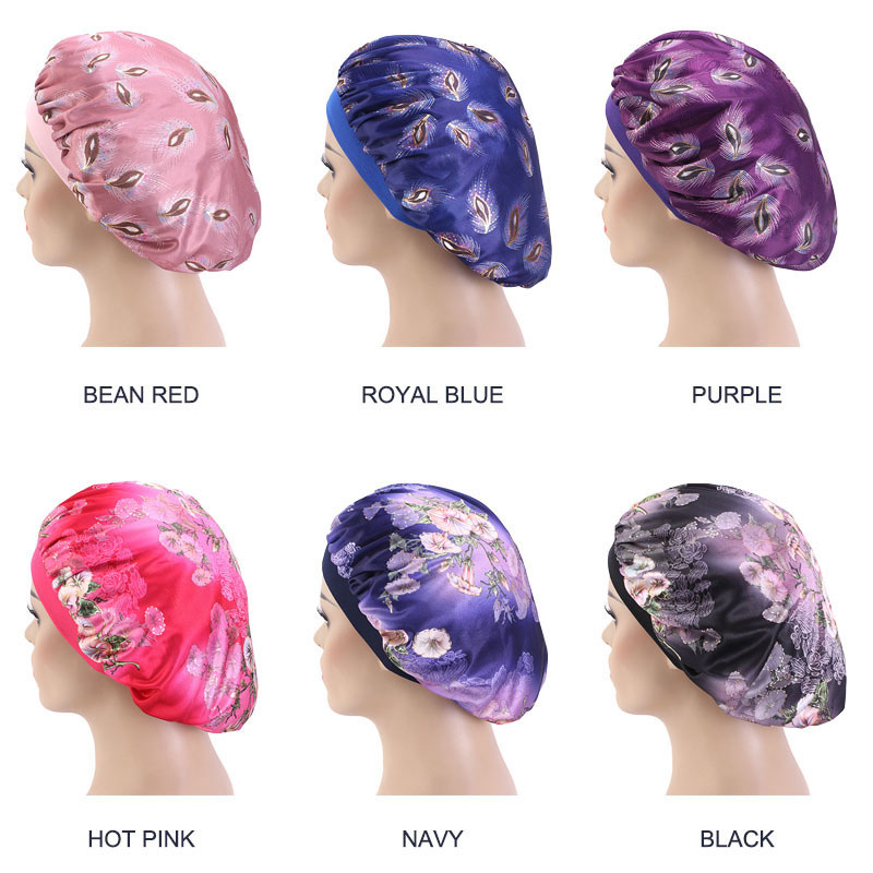 

Gilding Flower Print Color Sleep Hat Hair Care Women silky bonnet Night Sleeping Hat Head Wrap Shower Fashion Accessories