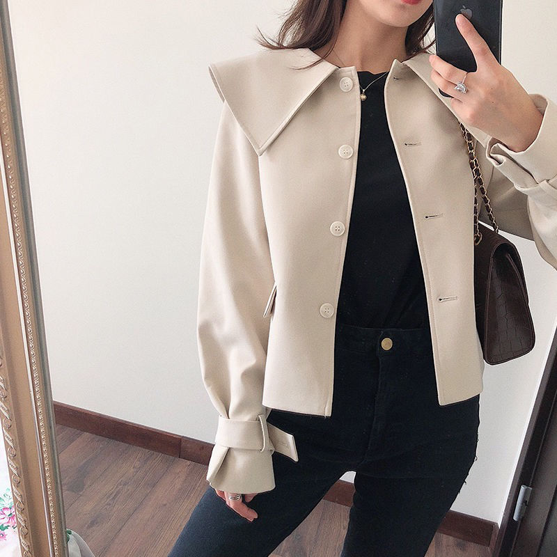 

Autumn new women's jacket lapel suit Korean version of loose casual clothes women's short jacket autumn, Beige
