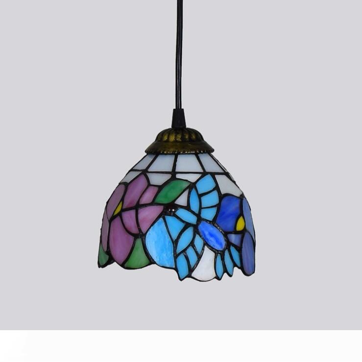 

Tiffany Style Lights Ceiling Pendant Fixture Blue Butterfly Stained Glass Shade Cafe Store Stairs Balcony Hanging Lamp Flower