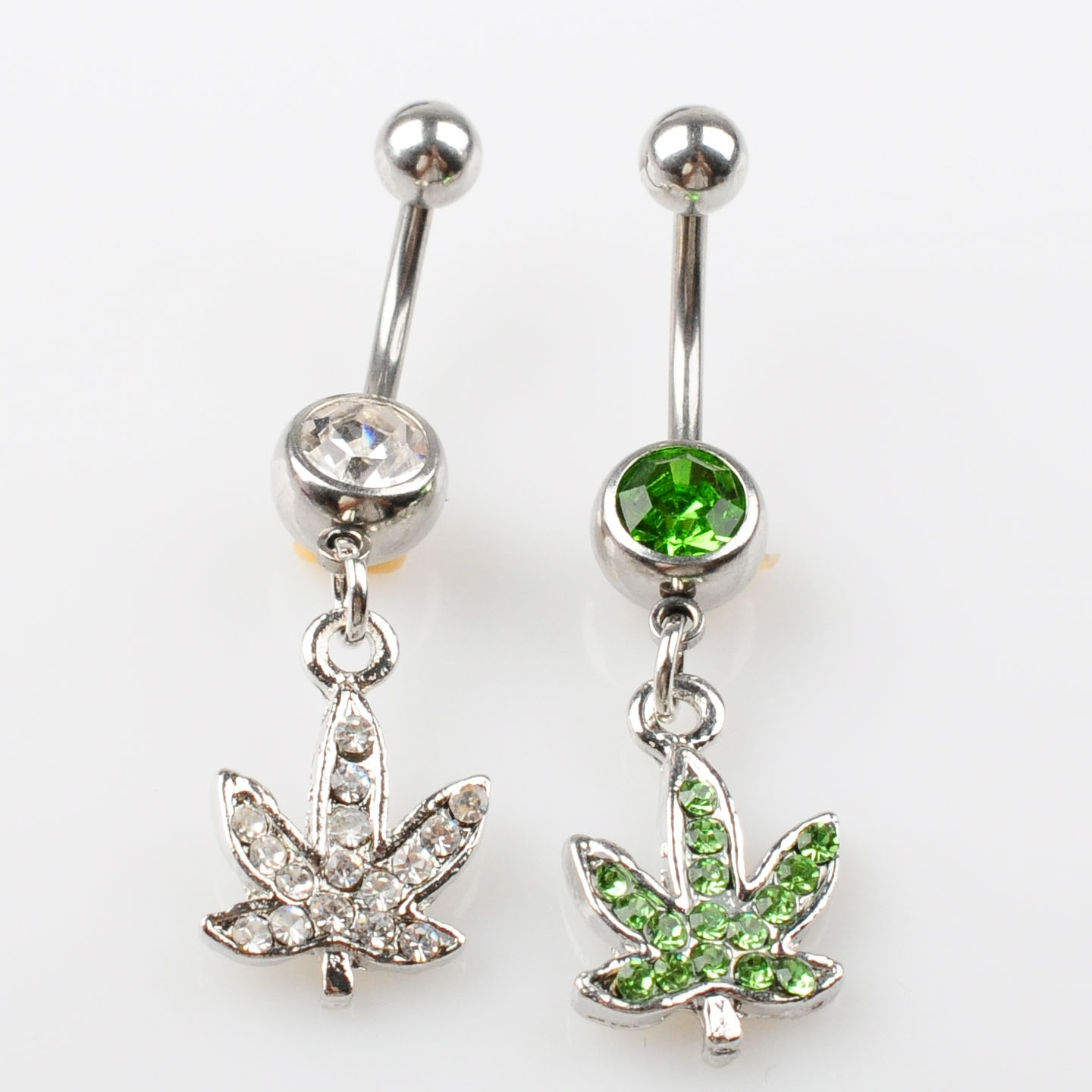 

D0390 ( 2 colors ) Stainless steel Body Piercing Jewelry Belly Button Navel Rings Dangle Charm Maple Leaf SS 10PCS, Silver