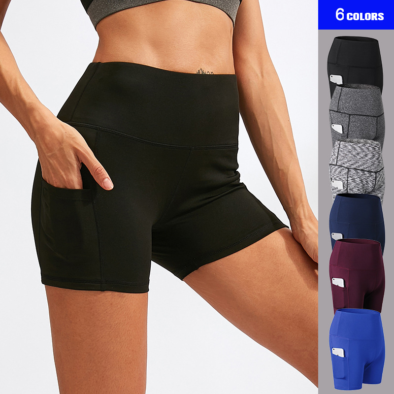 

High Waist Women Running Shorts With Pocket Seamless Hip-up Tight Elastic Sport Shorts Push Up Running Fitness Yoga Gym Clothes, Colorful black