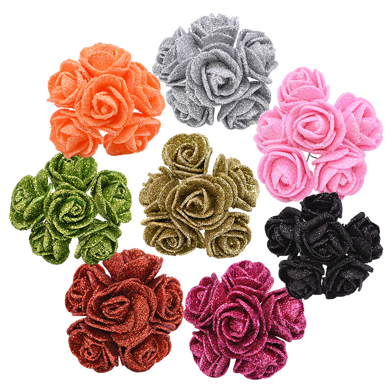 

High Quality 36/72Pcs 3.5cm Glitter Gold Silver Red Artificial Flowers Fake Rose For Wedding Birthday Party Decoration DIY Craft, B01 gold