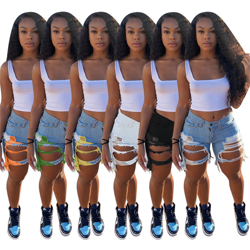Women denim shorts sexy ripped jeans tassel washed shorts summer clothes fashion casual streetwear short pants plus size free ship 3458-image-554370774