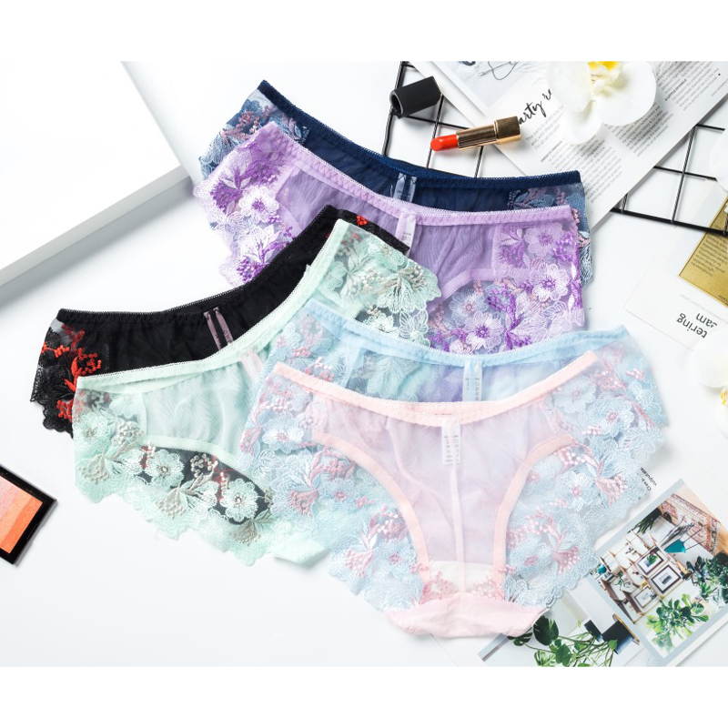 

Women's Panties Sexy Lace Briefs Transparent Underwear Thongs G-string Embroidery Floral Female Lingerie Intimates Underpants, Style u
