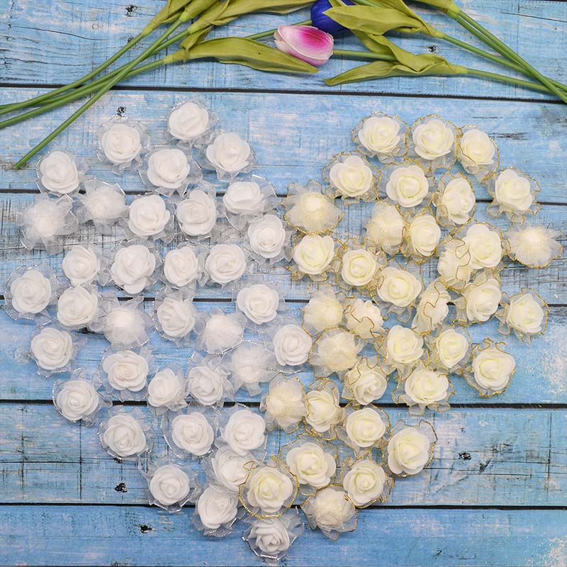 

1Packs 4cm Foam Rose Artificial Silk Flower Heads For DIY Wreath Decorative Craft Scrapbooking Supplies Wedding Party Decoration, Beige