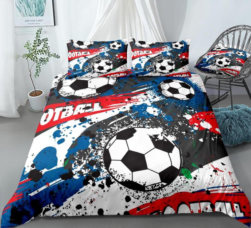 

3 Pieces Football Duvet Cover Set Abstract Sports Bedding Boys Teens Red Blue Quilt Cover Queen Bed Set Football Dropship, 01
