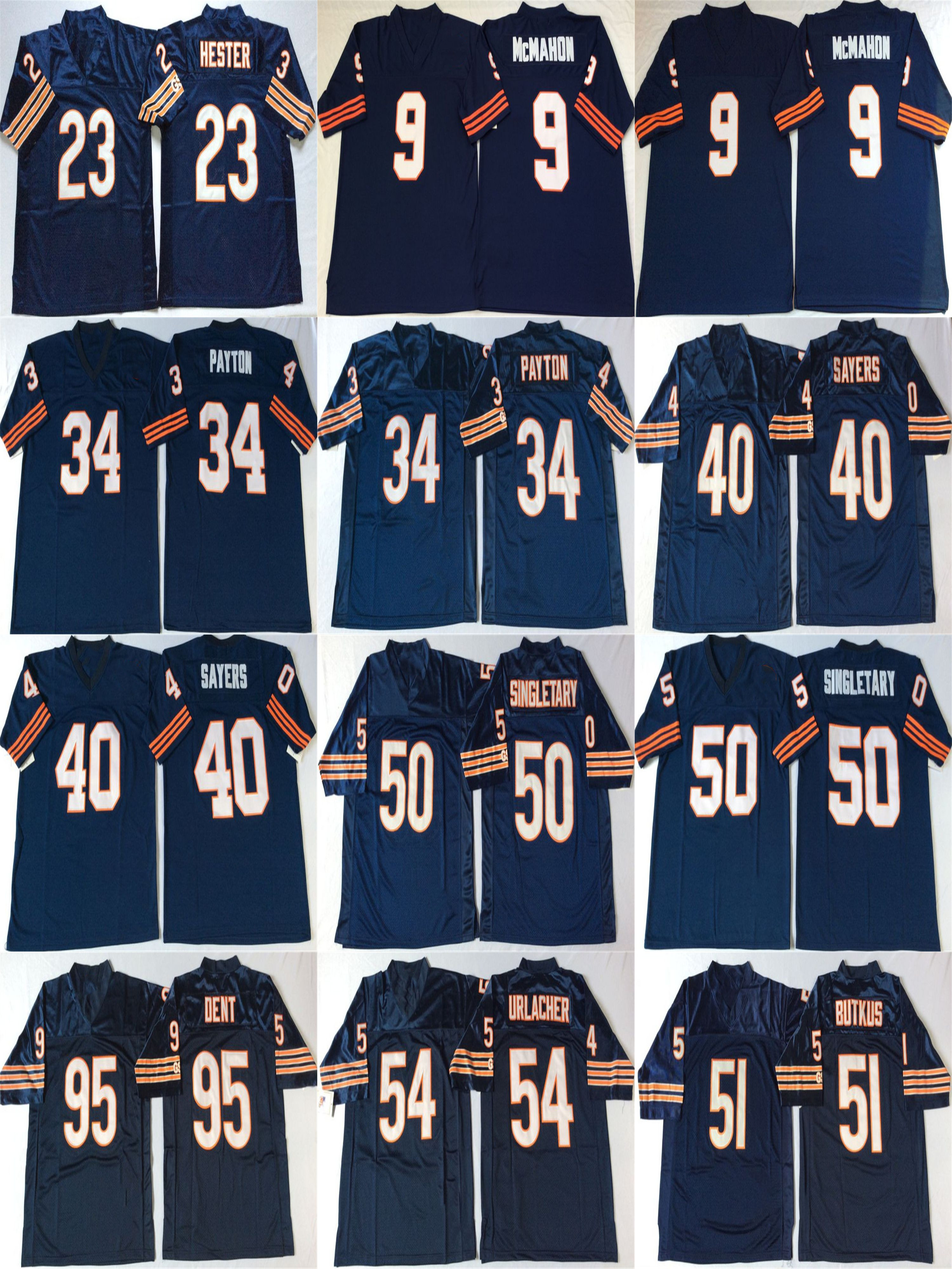 

Football Jersey 23 Devin Hester Jim McMahon 34 Walter Payton 40 Gale Sayers 50 Mike Singletary NCAA White Blue Retro Jerseys Stitched Mens, Blue #50(1)
