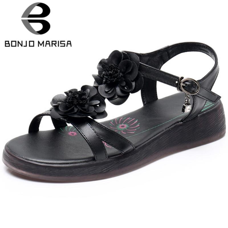 

BONJOMARISA Ladies Elegant Summer Flowers Casual Beach Low Wedges Sandals Women Comfy Flat Platform Shoes Woman, White