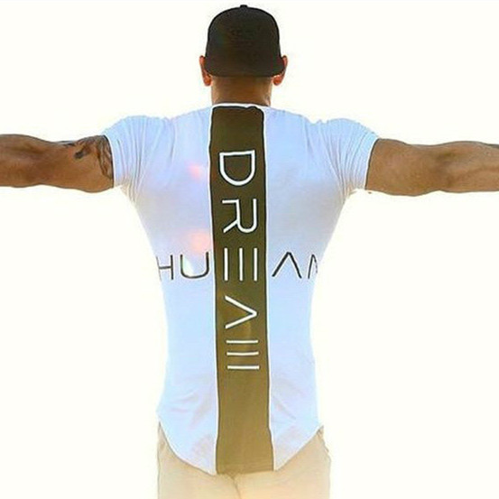 

Men Tshirt Summer Patchwork Curved Hem T-shirt Men Fitness Workout Casual Streetwear, White