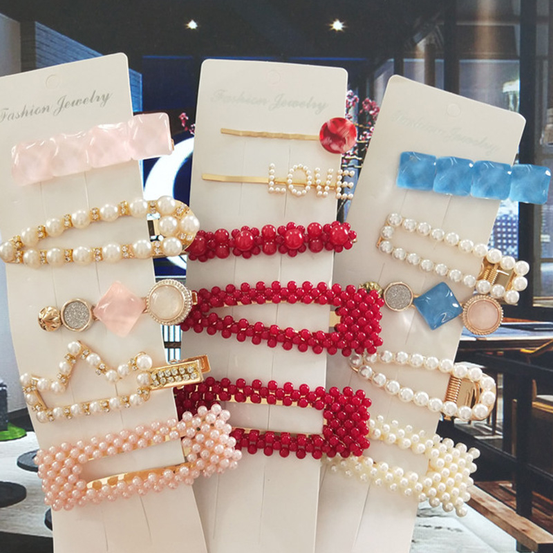 

New Simulated Pearl Acrylic Barrette Set For Women Jewelry Korean Elegant Geometric Hairpins Clips Fashion Girl Hair Accessories