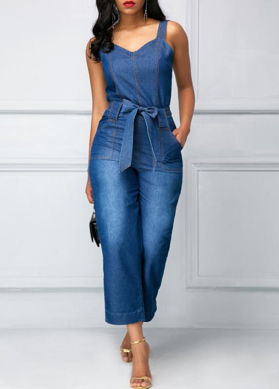 denim spaghetti strap jumpsuit