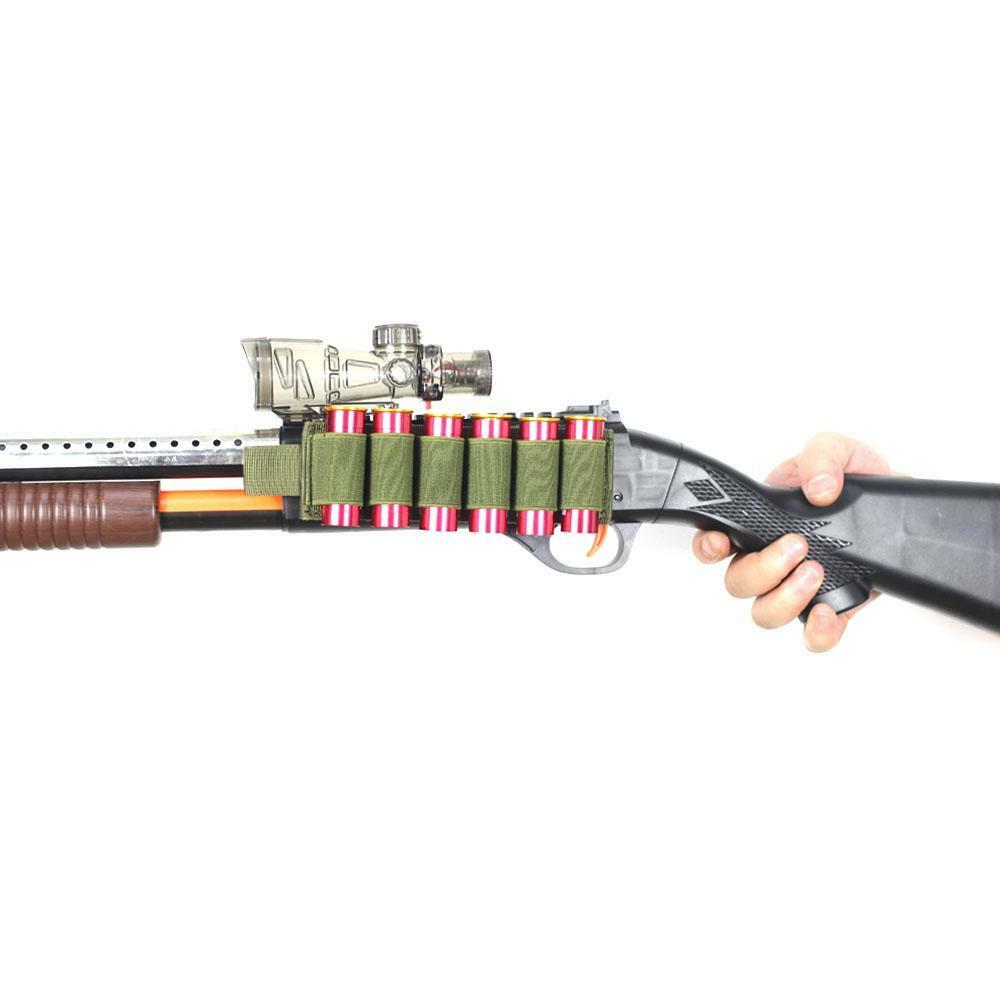 

Hunting 6 Round Shotgun Buttstock Shell Bullet Holder nylon Adhesive Strip Pouch Airsoft Ammo Carrier, Black