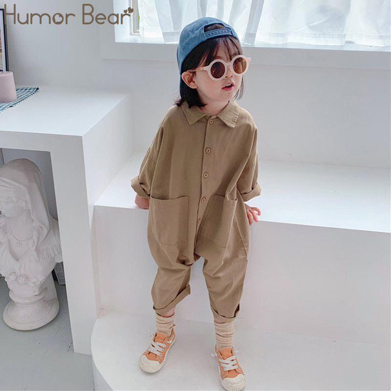 

Humor Bear Children Clothing Jumpsuit 2020 Autumn Pocket Boys Girls Casual Letter Tooling Denim Kids Clothes Toddler Boys Girls, Beige