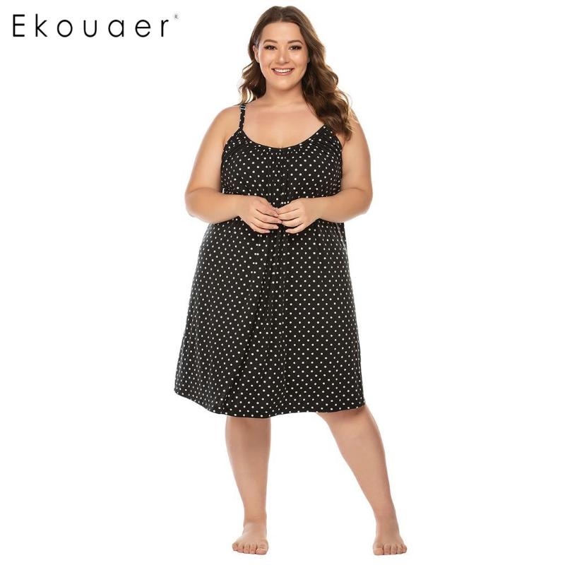

Ekouaer Women Plus Size Loungewear Nightgown Camis Sleeveless Nightdress Loose Polka Dot Sleepwear Night Dress Female Nightwear, Bd1