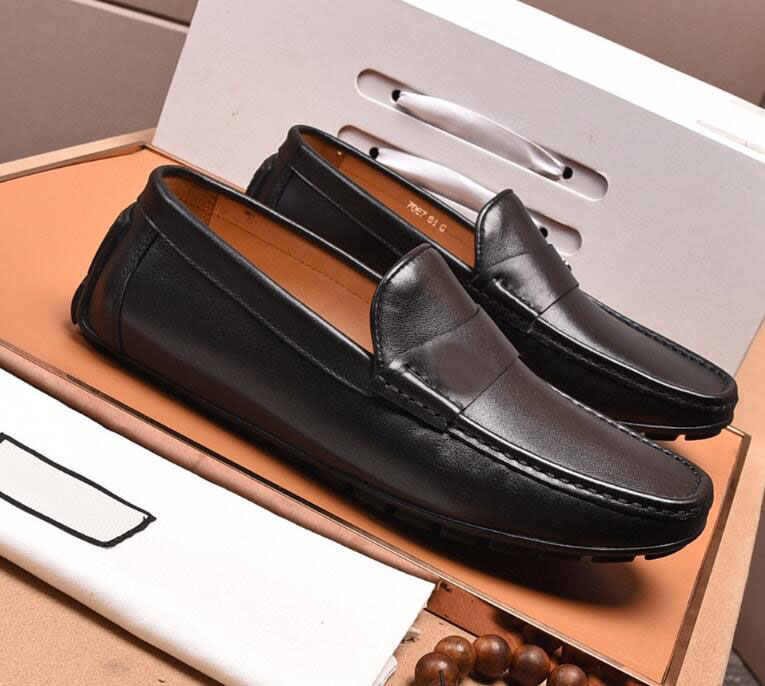 

Luxury New Mens Gommino Loafers Dress Italian Designer Formal Cowskin Leather Office Leisure Shoes Size 38-45, With brand logo+dust bag+ card+ box