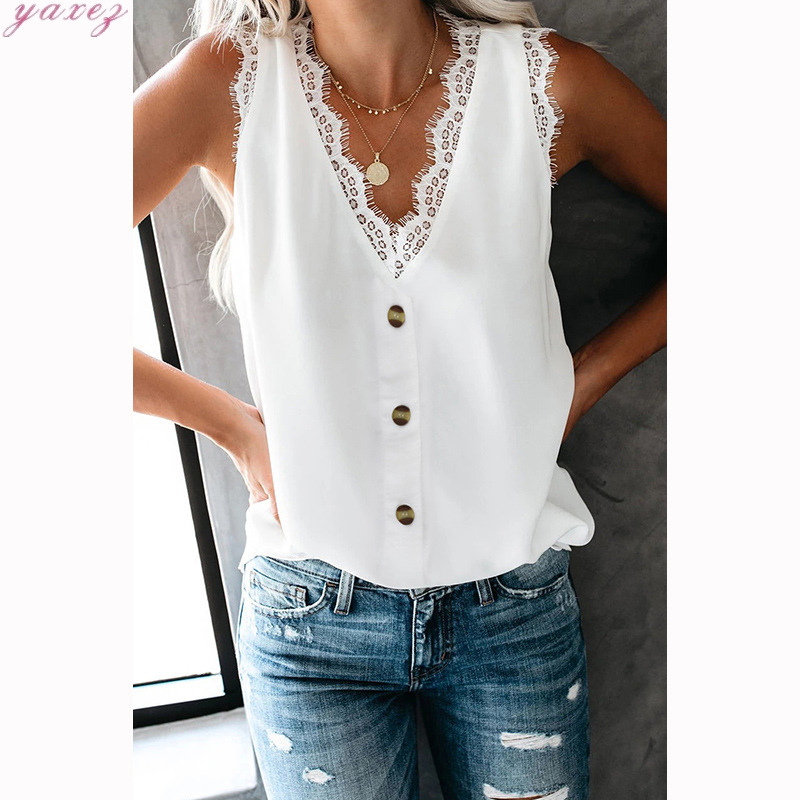 

2020 Loose Lace Solid T Shirt Women Women' Summer Woman Tops Korean Crop Camisole Tank Sexy Top Female Tees Plus Size Shirts, Black