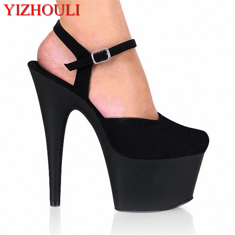 

sexy fashion black flock high heel shoes 15cm Exotic Dancer pole dancing shoes Platforms sandals for women