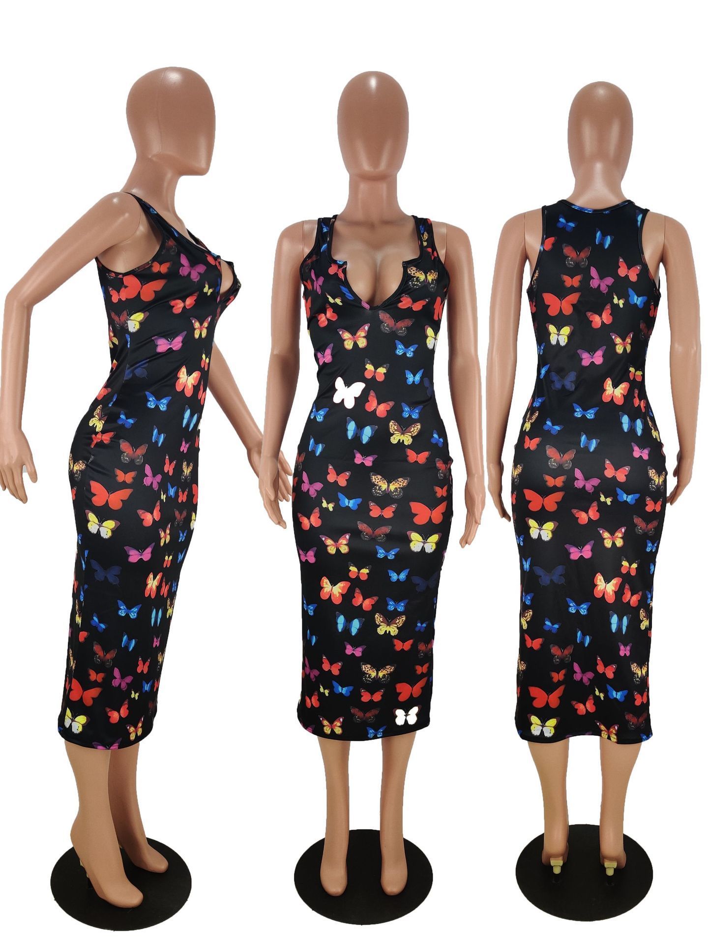Hot Butterfly Print Women Dresses Sexy V Neck Butterfly Print Dress