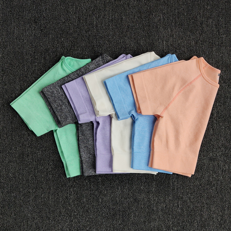 

Yoga Shirts Short Sleeve Solid Color Vital Seamless Women Fitness Crop Top Workout Tops Gym Clothes Sportswear Running T-shirts, White