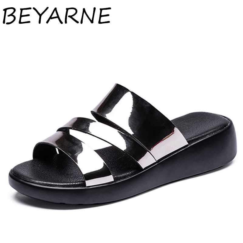 

BEYARNE Women Slippers Summer Flip Flops Outdoors Shinny Soft Flats Woman Fashion Breathable Comfortable Female Slippers, Black