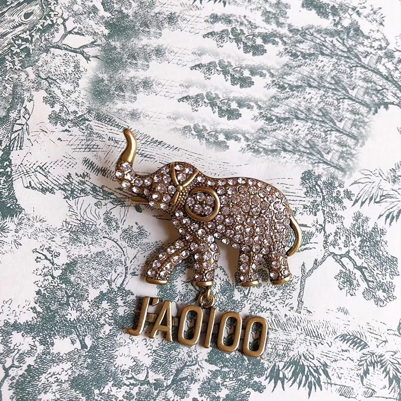 

C1882 Animal series jewelry crystal set with zircon little elephant pin buckle vintage brass brooch dress matching, Gray