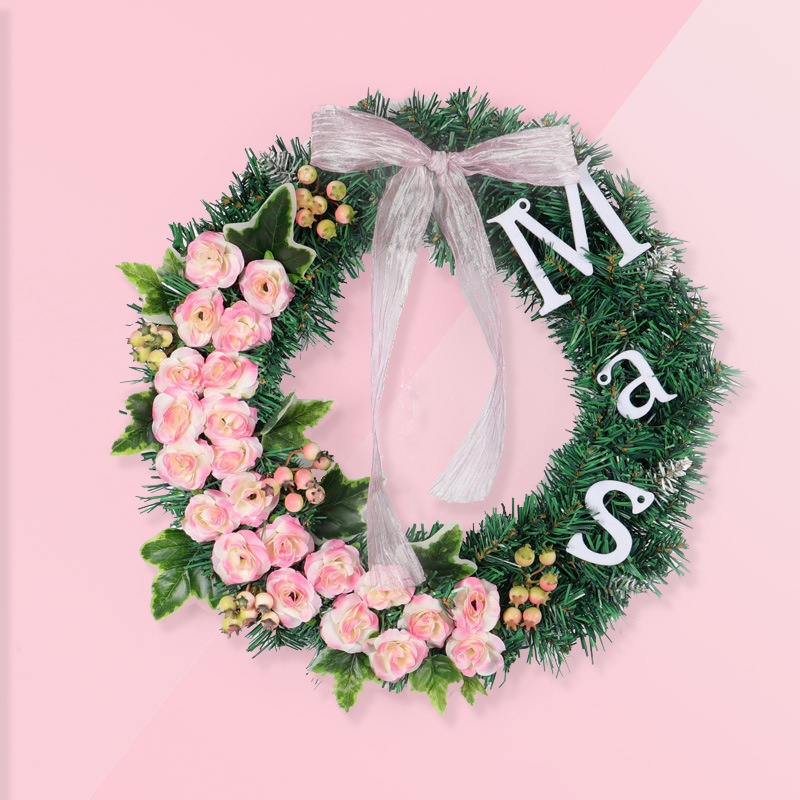 

Christmas Wreath Mas Letter Rose PVC Wreath Home Hotel Mall Window Decoration Pendant 40CM christmas Decorative Hanging Ornament