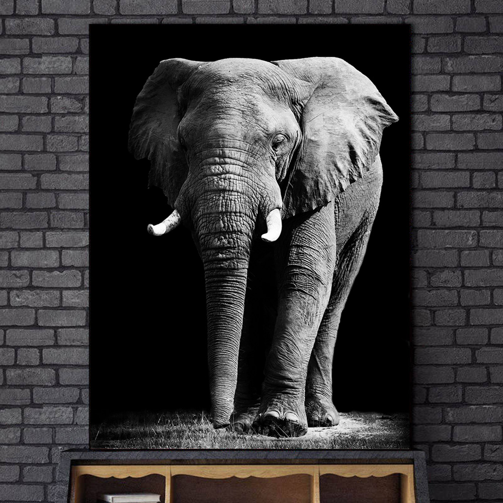 Elefante Pinturas sobre lienzo Animales en blanco y negro Carteles e impresiones de pared Cuadros de pared para sala de estar Sin marco 