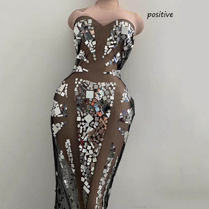 

Women Dress Stage Costumes For Singers Net yarn hanging neck Lens dress Stage Outfit Singer Sexy DS Costume Birthday party, Photo color