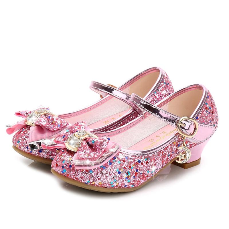 

2020 Children Shoes Girls High Heel Princess Dance Sandals Girls Party Dress Wedding Shoes Kids Glitter Leather 26-38code, Black